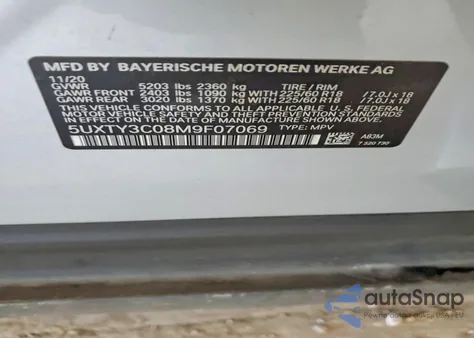 2021 BMW X3 Sdrive30I from USA, damaged, VIN 5UXTY3C08M9F07069
